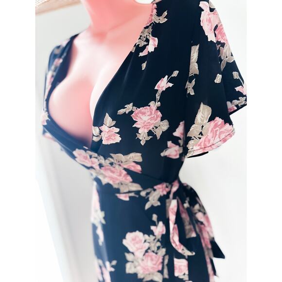 Blooming Cottage Garden Romance floral wrap meadowcore flutter slv dress - Picture 2 of 4